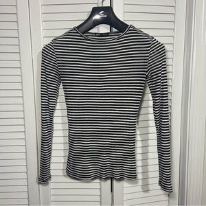 Zara Black and White Striped Long Sleeve Tee